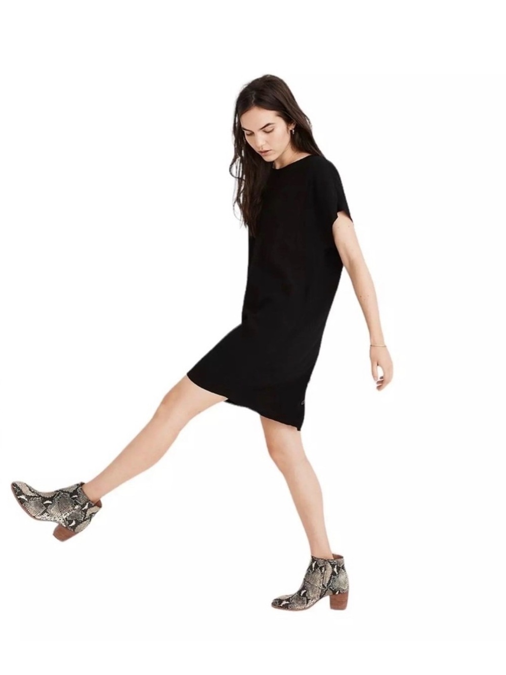 🆕🎉NWT Madewell Black Midi T-Shirt Dress